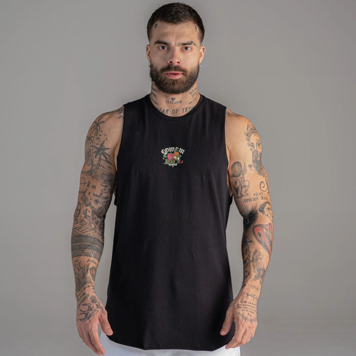 Regata Cut Off  Comam Frutas Best Friends Preto