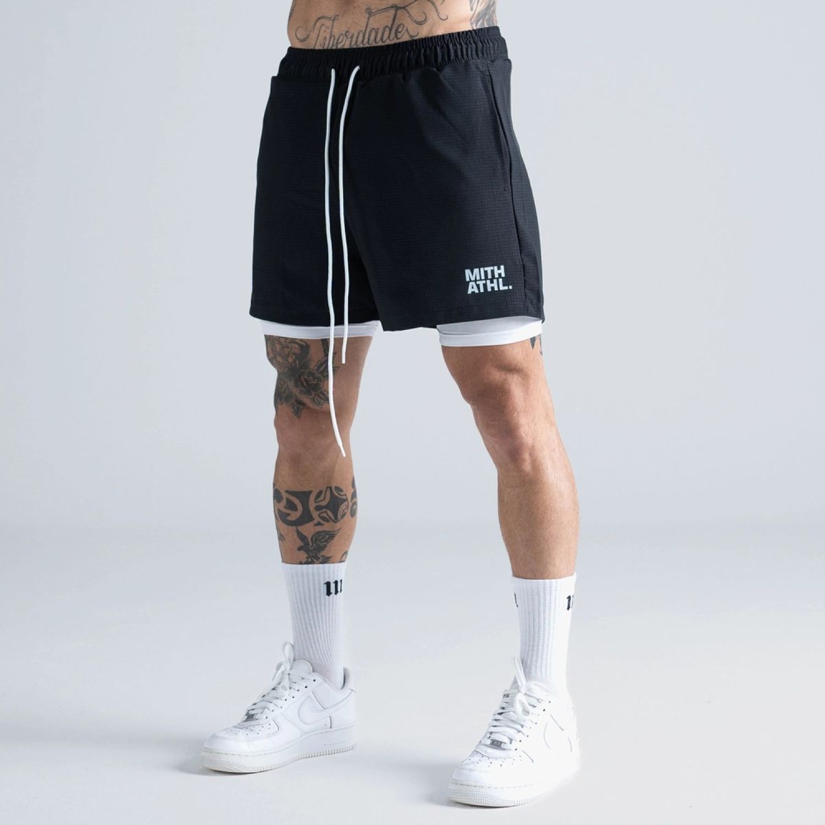 Shorts Curto Tactel com Shorts Legging Mith Athl Preto