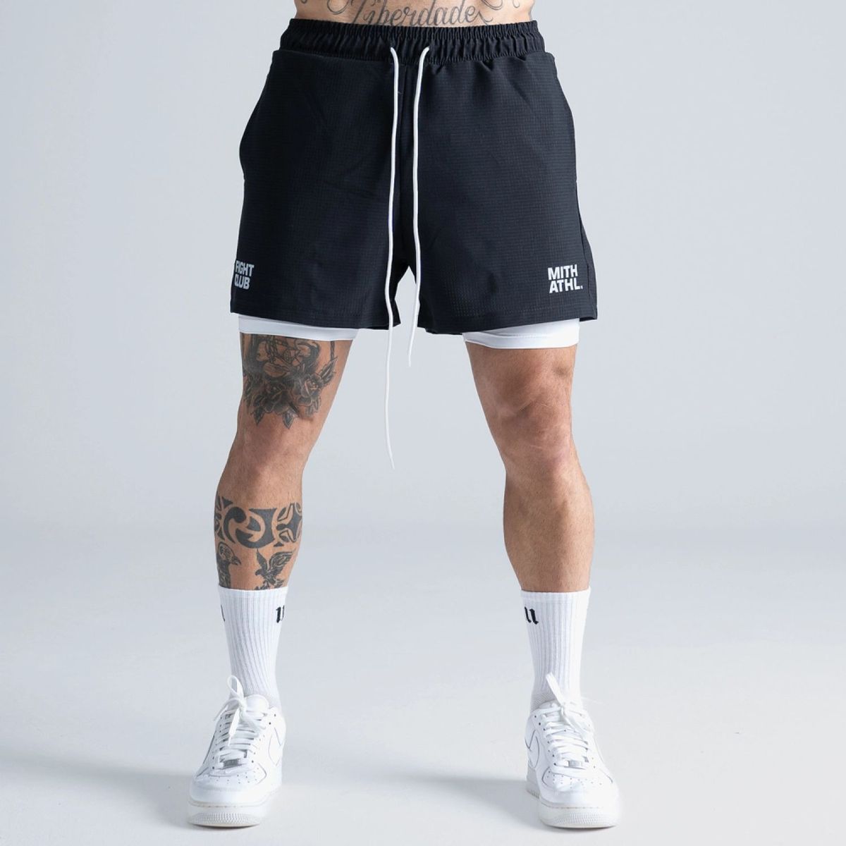Shorts Curto Tactel com Shorts Legging Mith Athl Preto