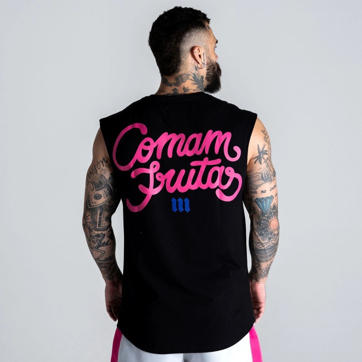 Regata Drop Shoulder Slevelles Comam Frutas Preto