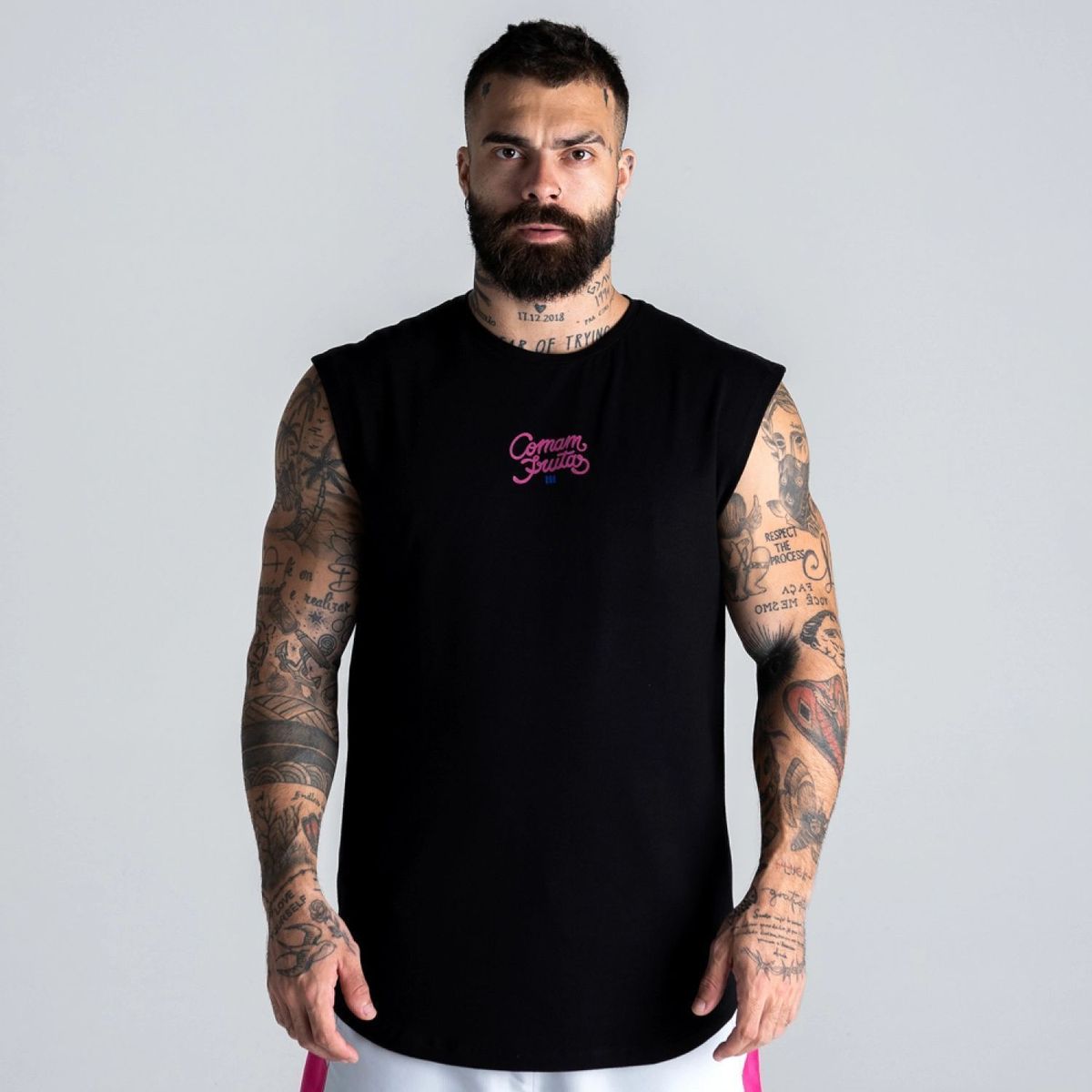 Regata Drop Shoulder Slevelles Comam Frutas Preto
