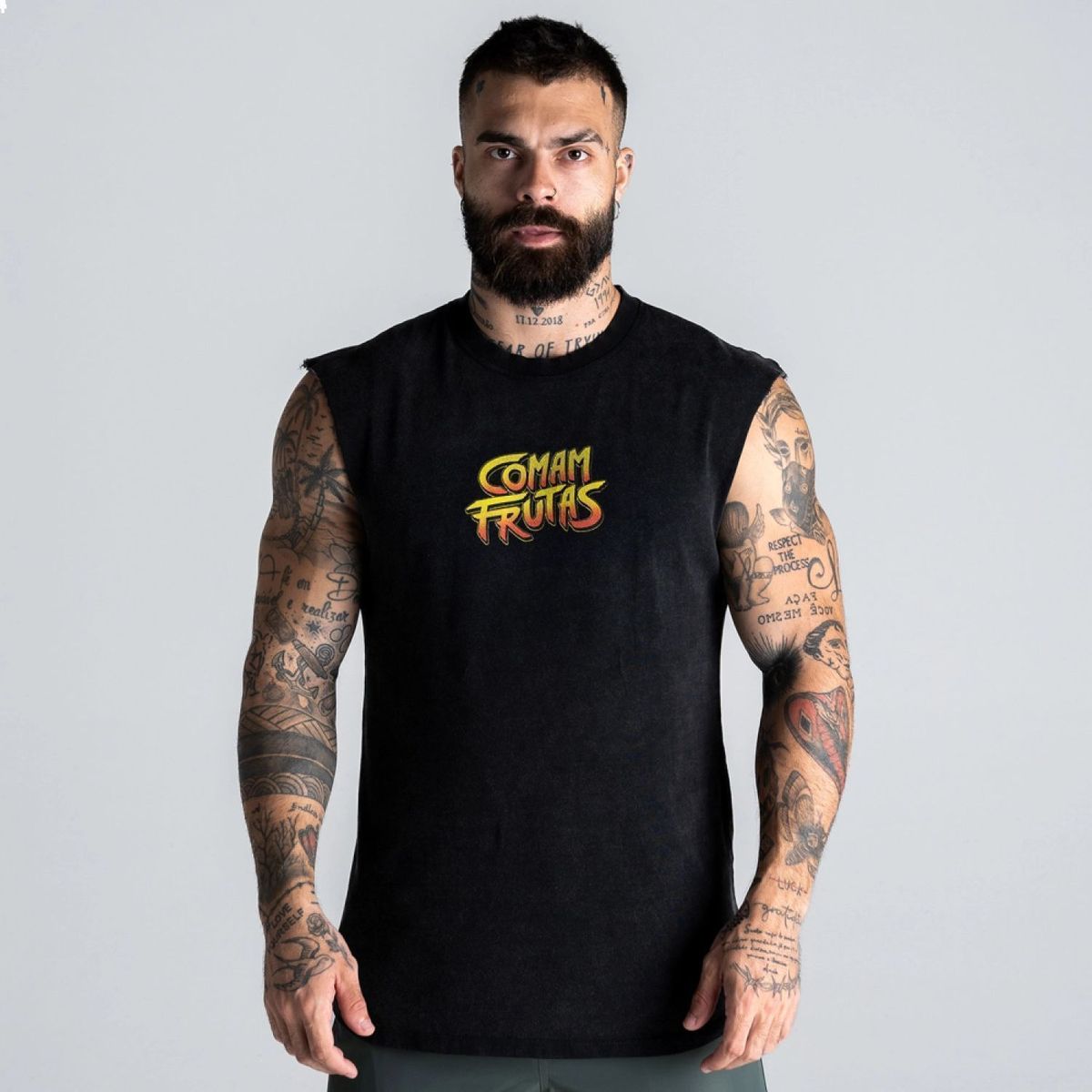 Regata Drop Shoulder Slevelles Estonada Comam Frutas Preto