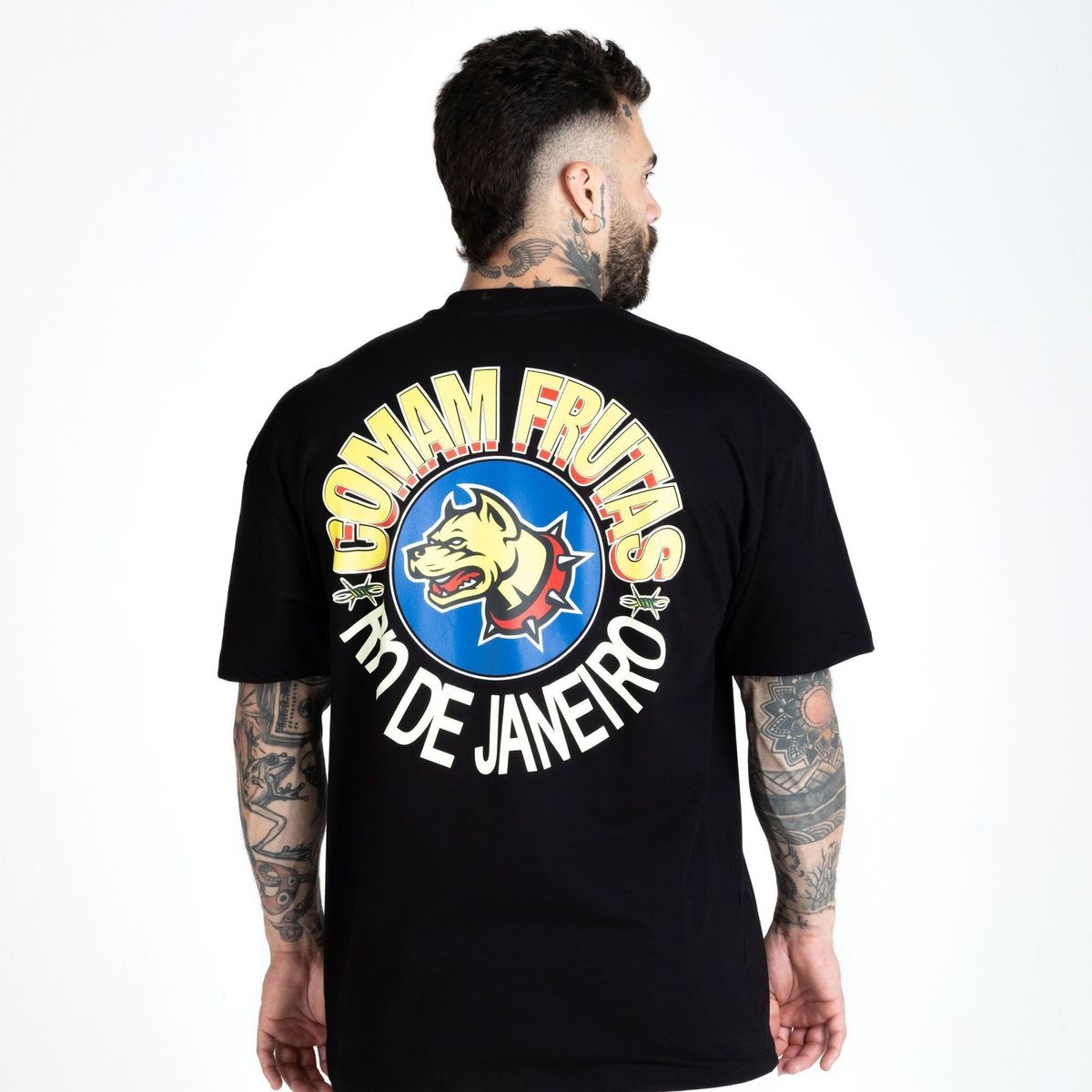 Camiseta Oversized Comam Frutas Bulldog Preto