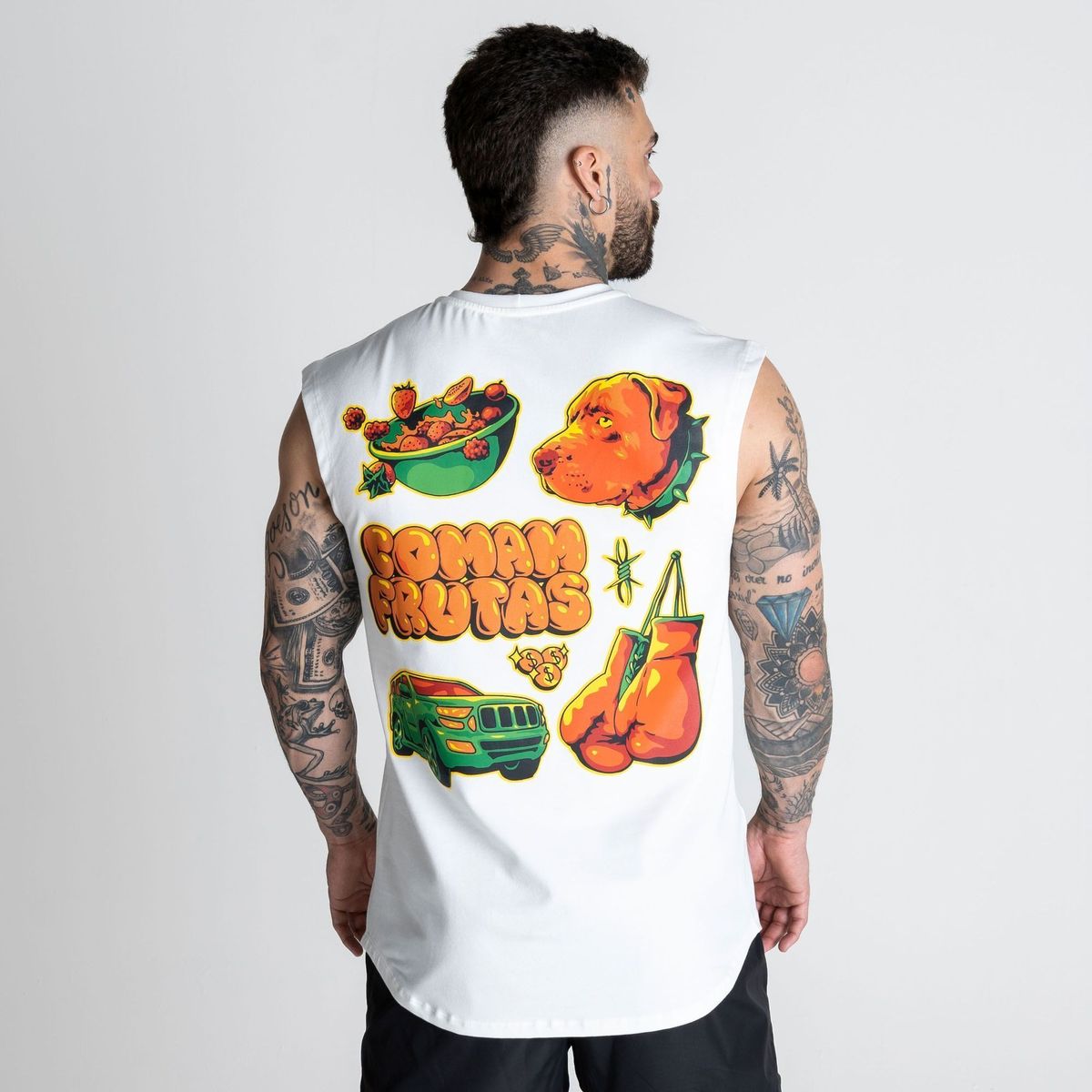 Regata Drop Shoulder Slevelles Comam Frutas Mixed Off White