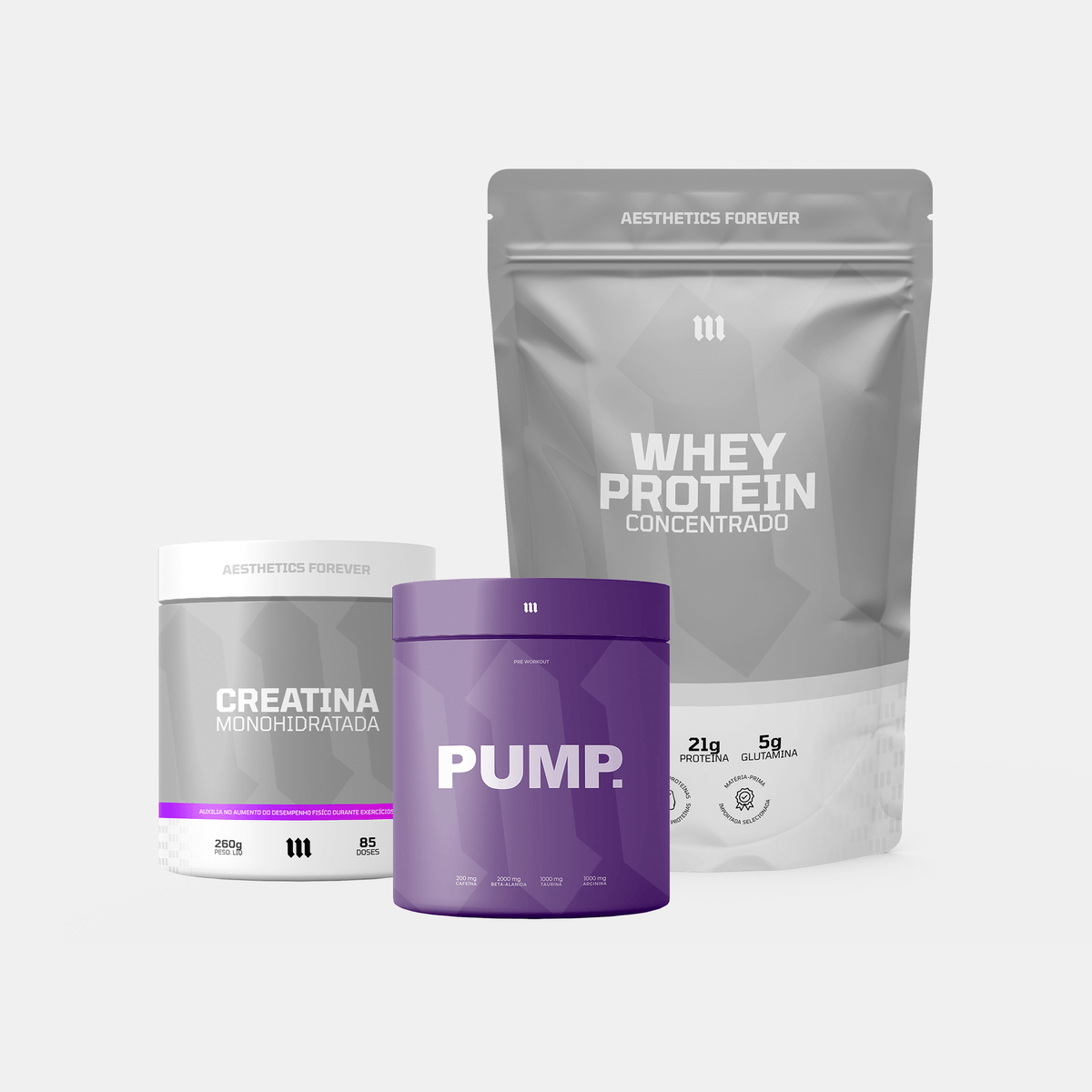 Kit Whey Concentrado 1kg Mith + Pré Treino Pump 300g Mith + Creatina 260g Mith
