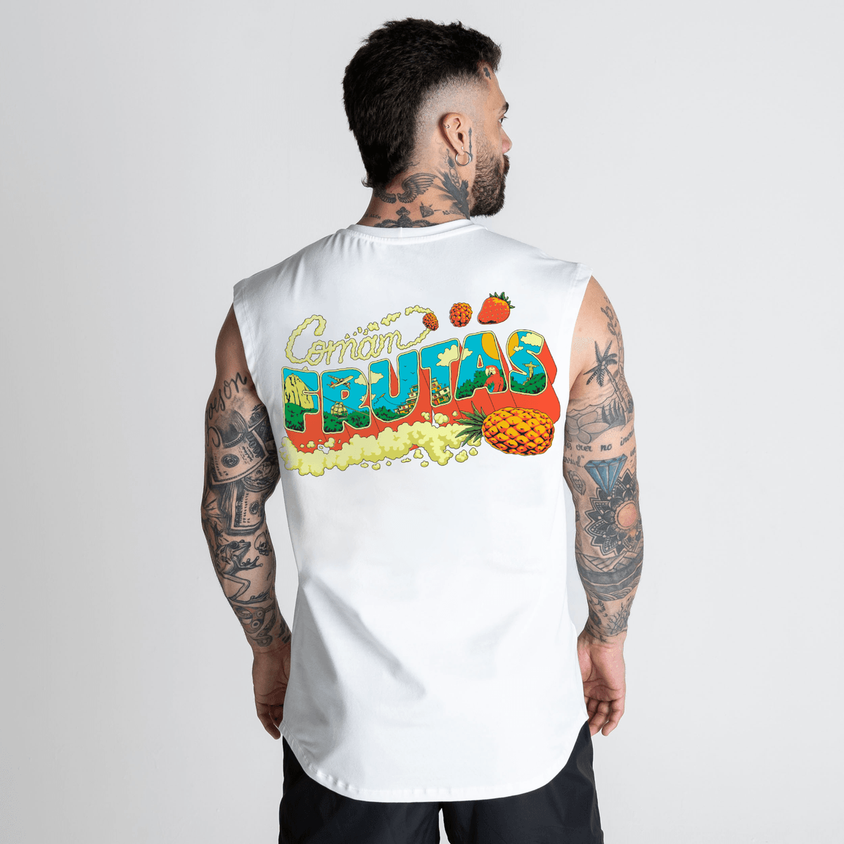 Regata Drop Shoulder Slevelles Estonada Comam Frutas Postcard Off White