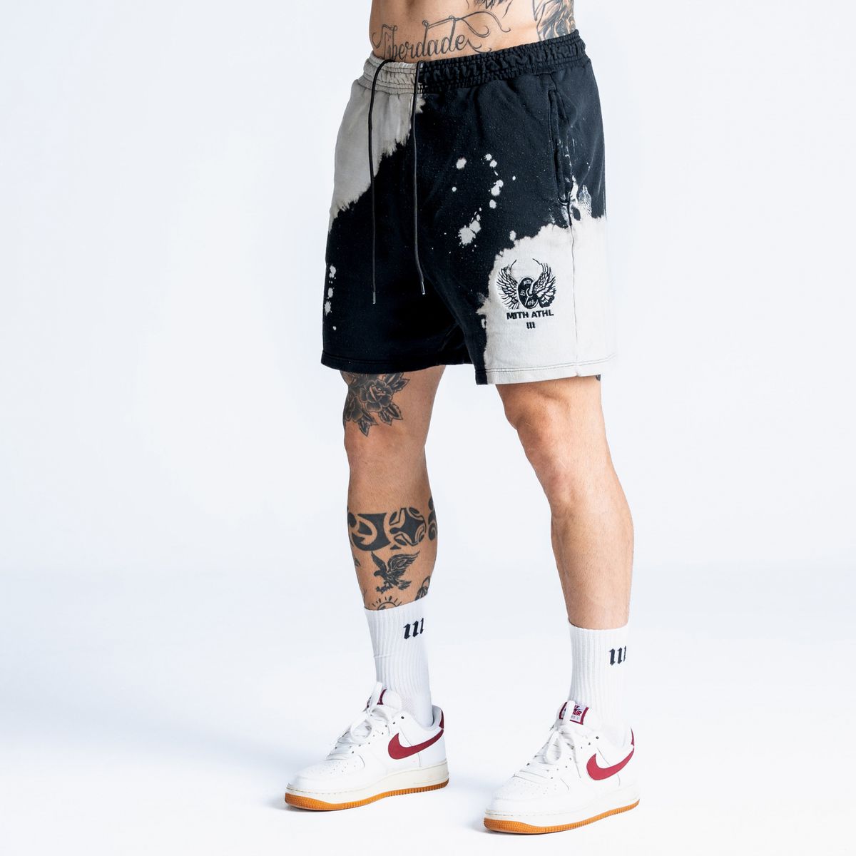 Shorts de Moletom Manchado Mith Athl Preto