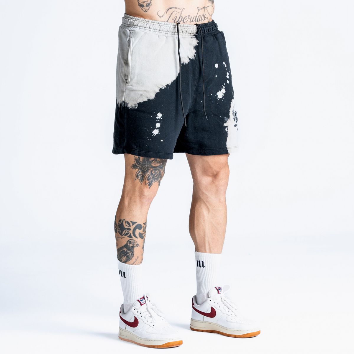 Shorts de Moletom Manchado Mith Athl Preto