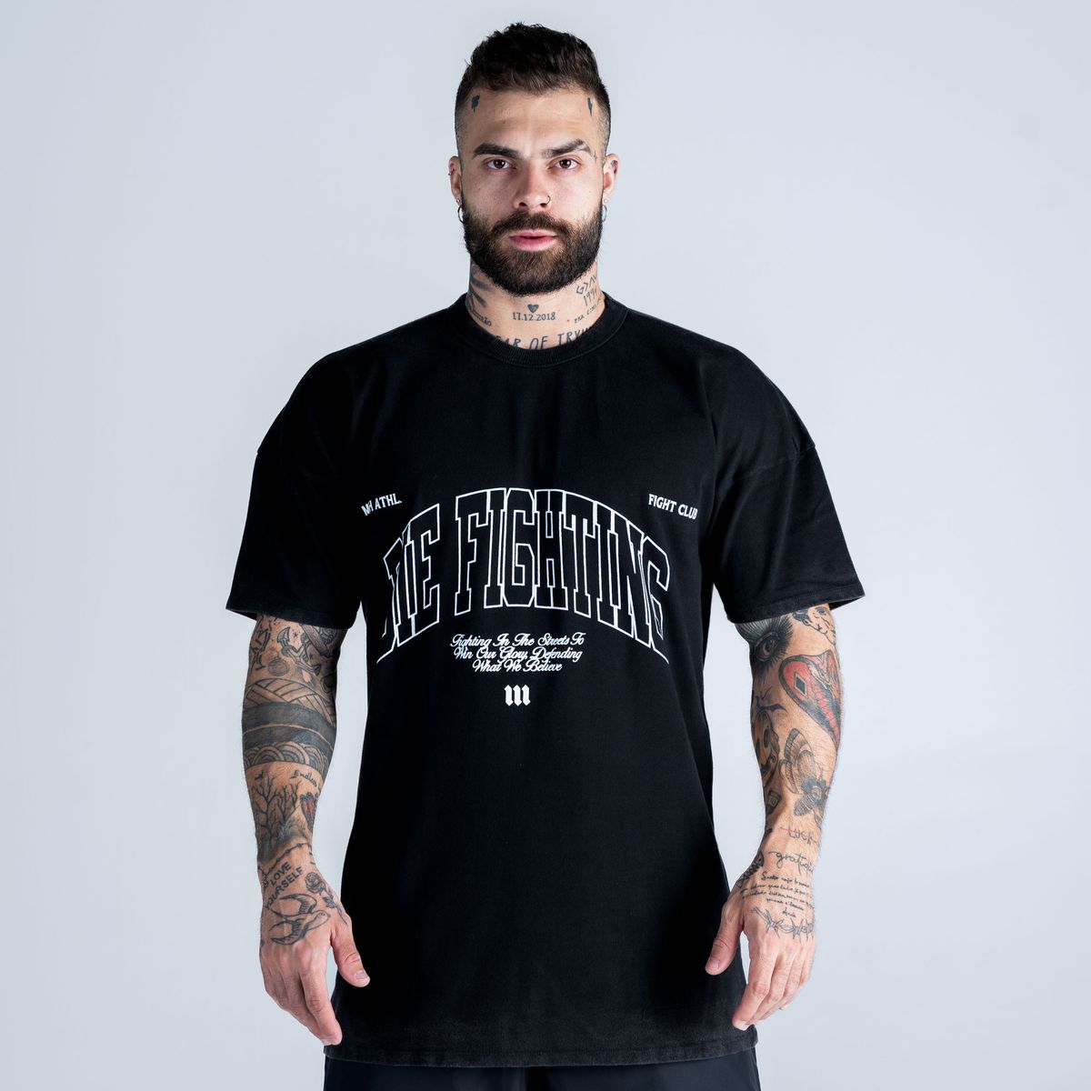 Camiseta Oversized Estonada Mith Athl Die Fighting Preto