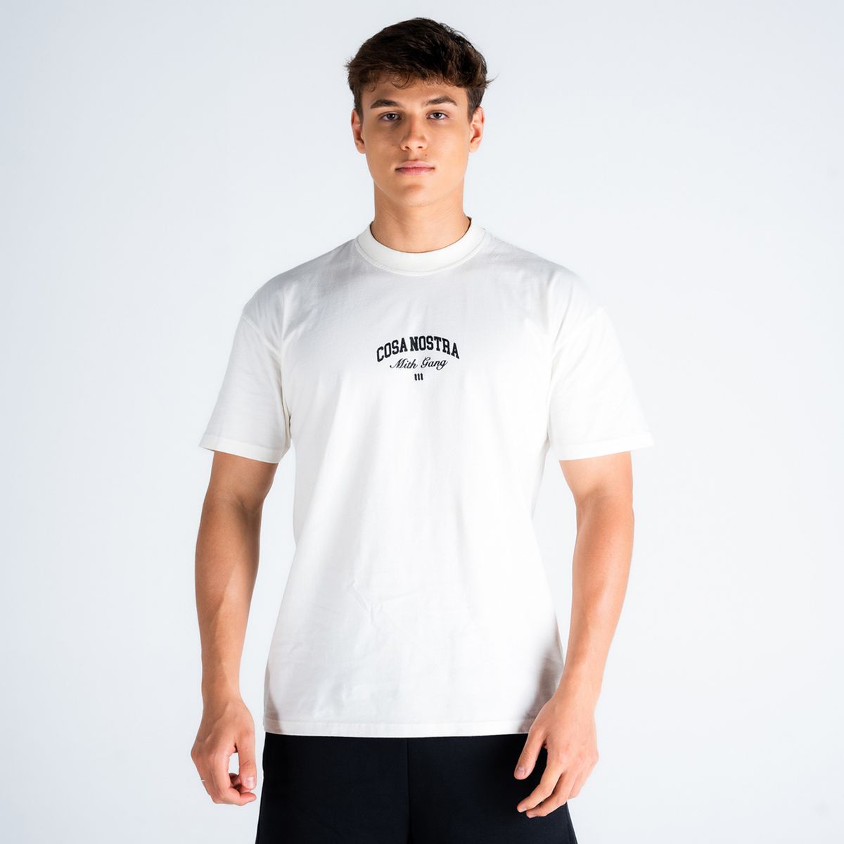 Camiseta Oversized Estonada Mith Gang Occhio Per Occhio Off White