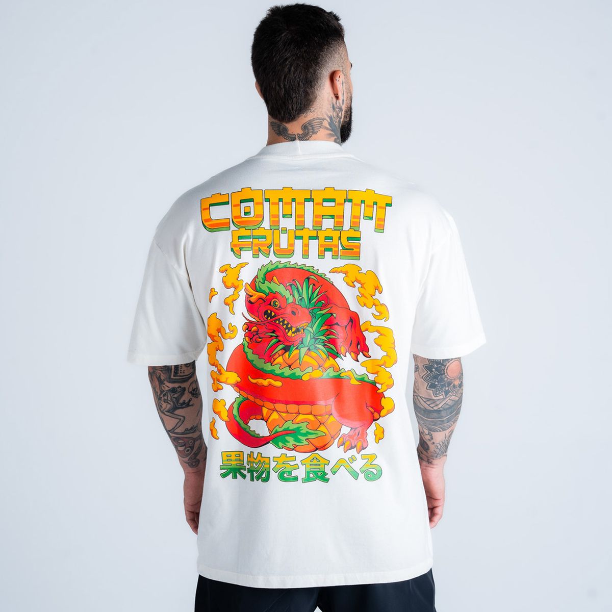 Camiseta Oversized Comam Estonada Frutas Dragao  Off White