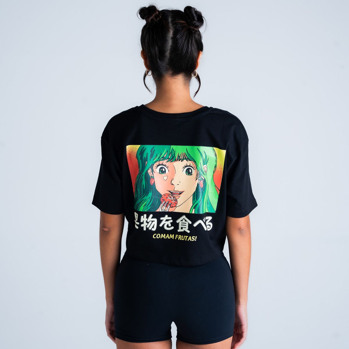 Cropped Oversized Comam Frutas Girl Preto