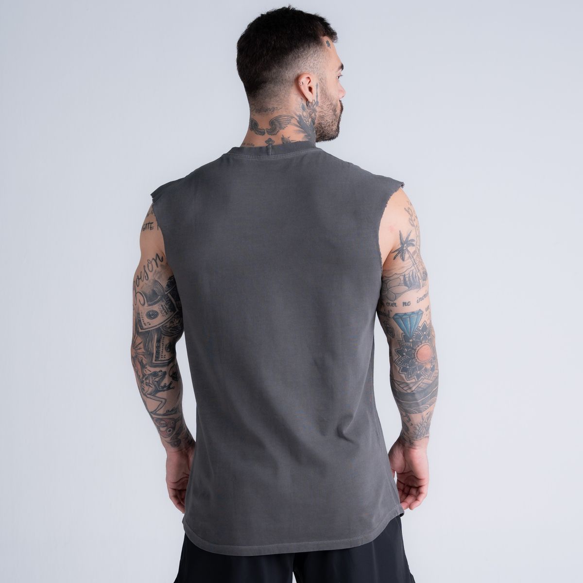 Regata Drop Sholder Estonada Logo Cinza