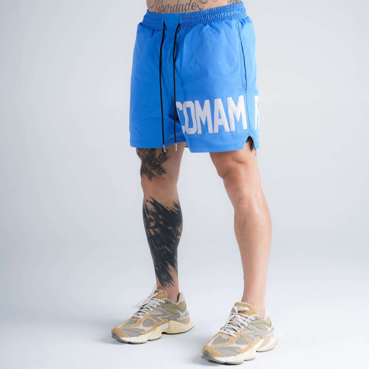 Shorts Curto Tactel Comam Frutas Write Azul