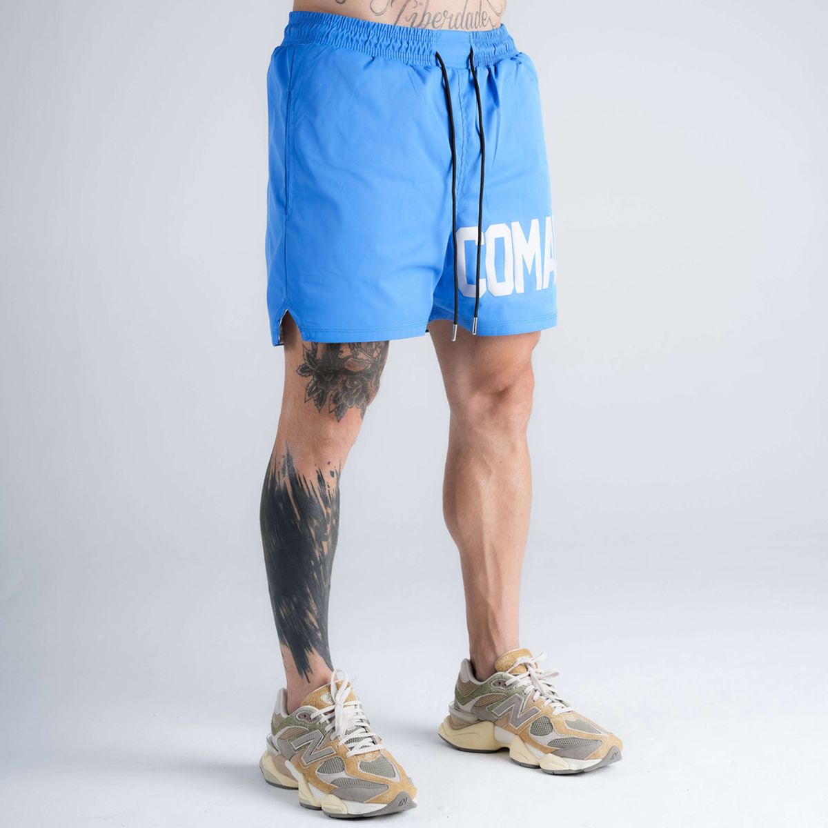 Shorts Curto Tactel Comam Frutas Write Azul