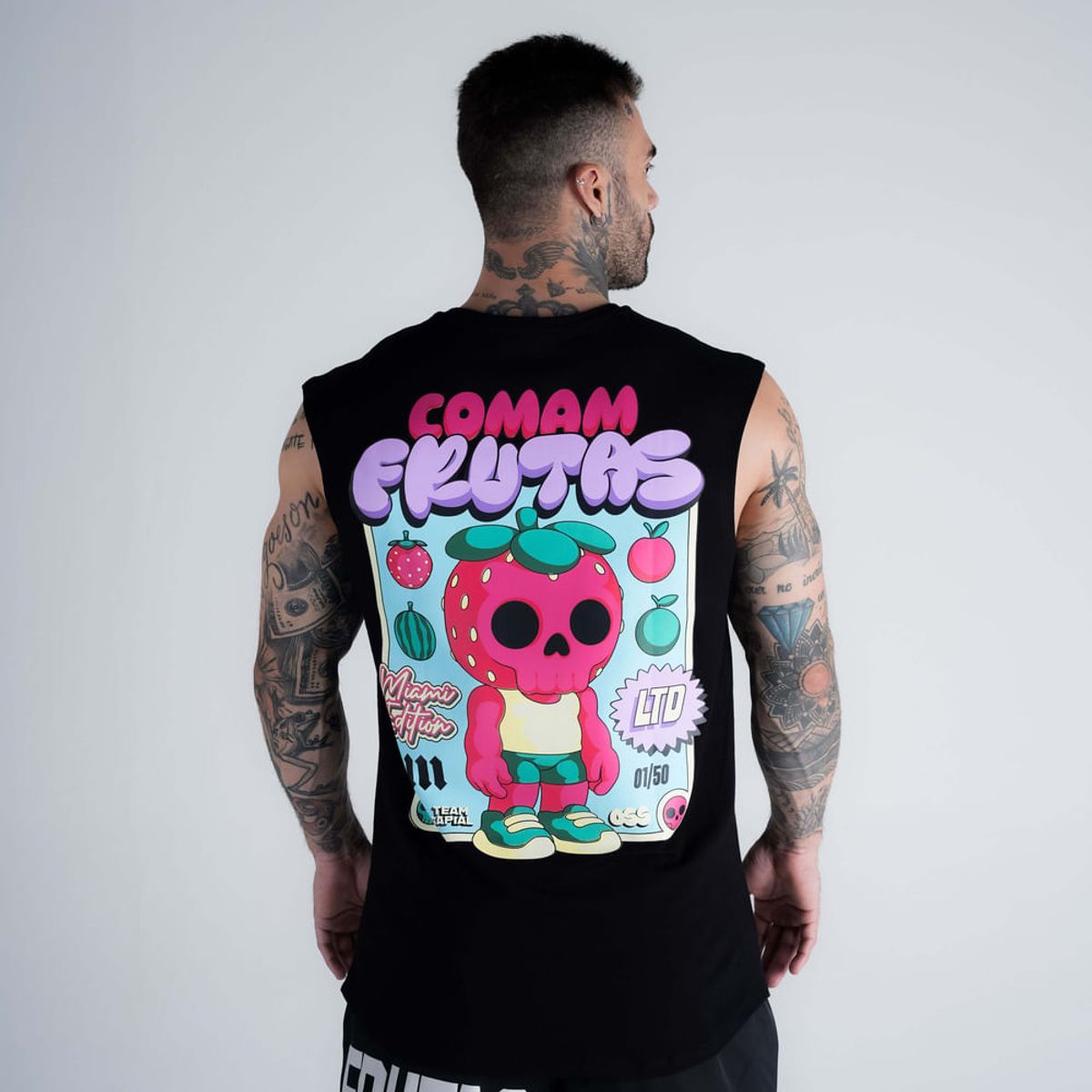 Regata Drop Shoulder Slevelles Mith Comam Frutas Neon Toyart Preto