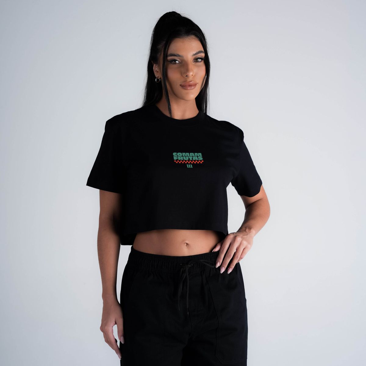 Cropped Oversized Mith Comam Frutas Burger Preto