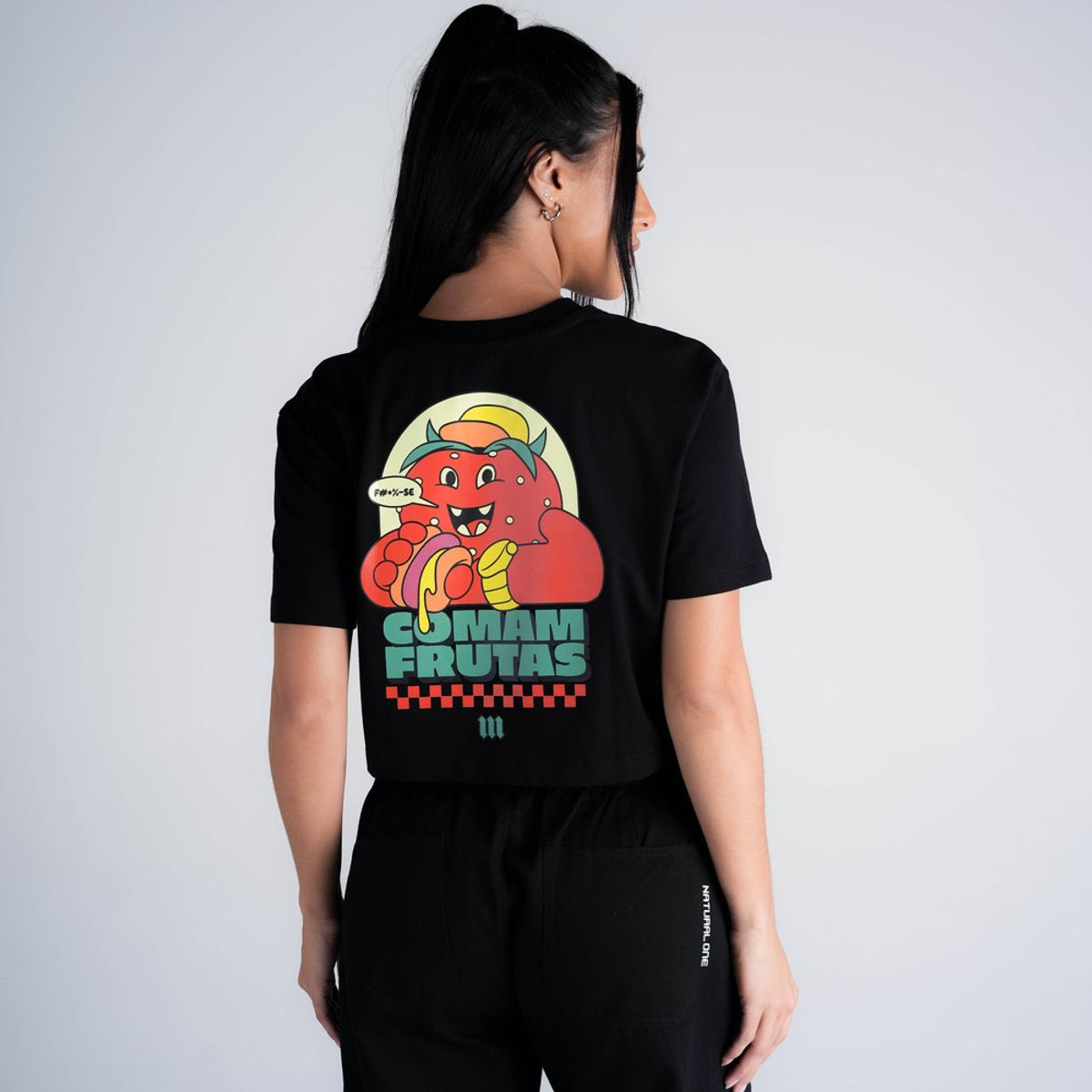 Cropped Oversized Mith Comam Frutas Burger Preto