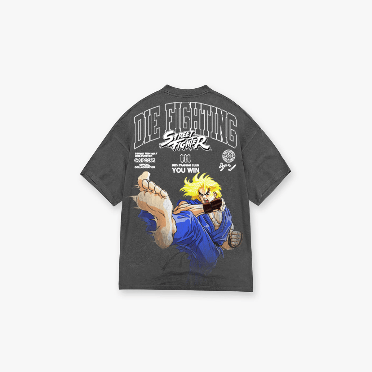 Camiseta Oversized Estonada Street Fighter Ken Cinza