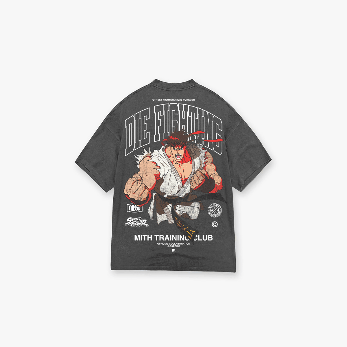 Camiseta Oversized Estonada Street Fighter Ryu Cinza