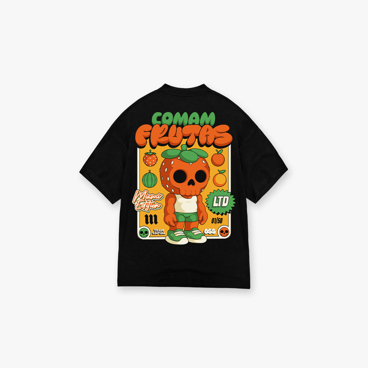 Camiseta Oversized Comam Frutas Toyart Preto