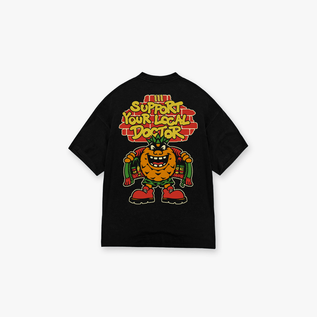 Camiseta Oversized Comam Frutas Support Your Local Preto