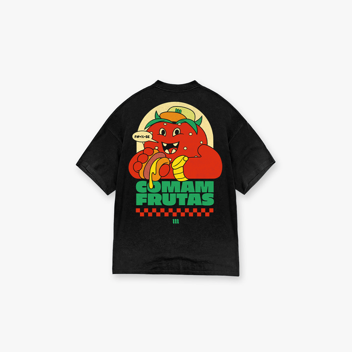 Camiseta Oversized Estonada Comam Frutas Burger Preto