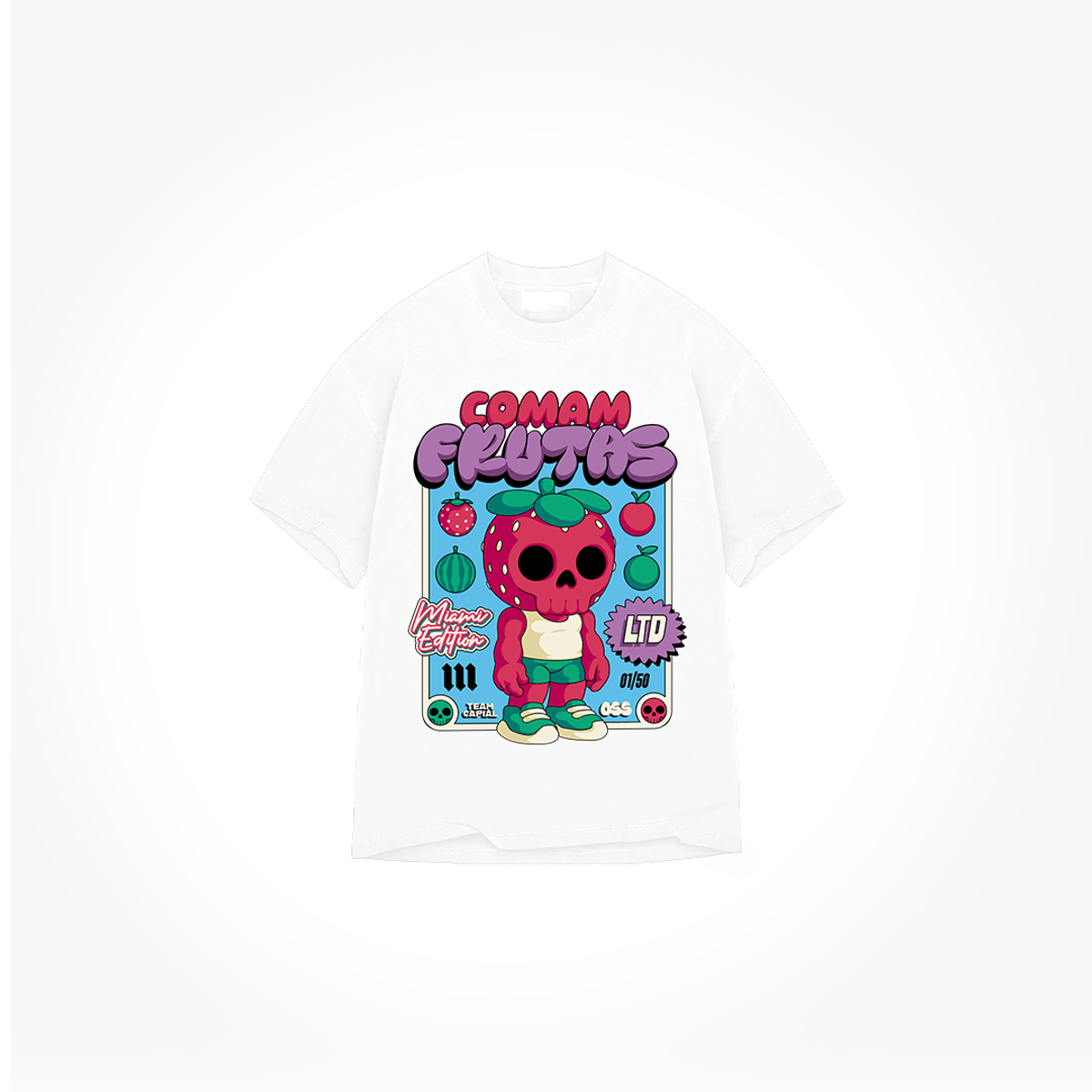 Camiseta Oversized Comam Frutas Neon Toyart Off White