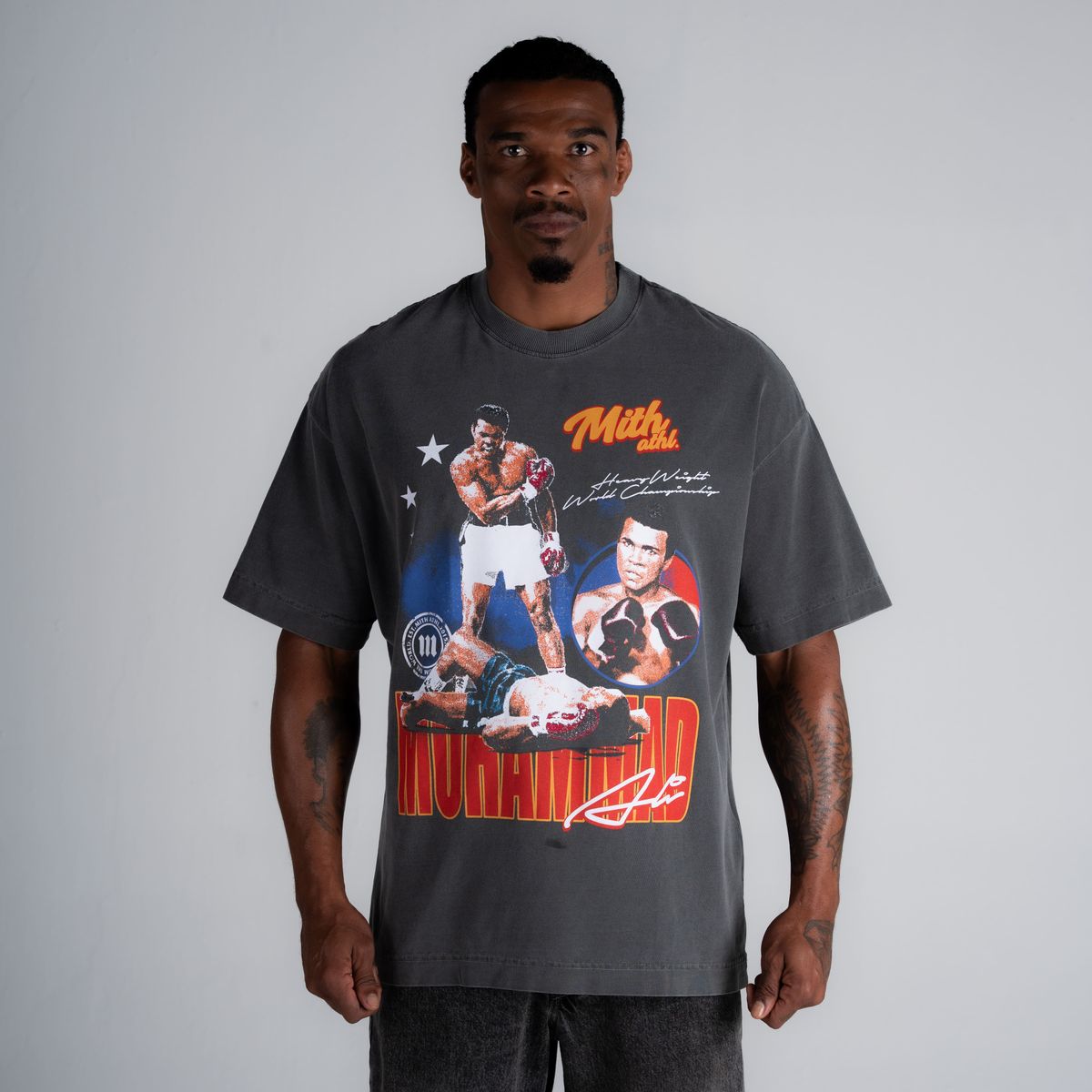 Camiseta Oversized Estonada Muhammad Ali Cinza